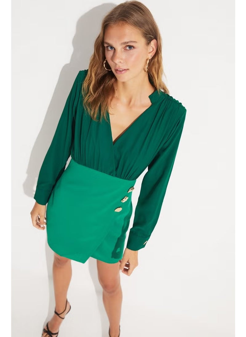 JUNE Fitted Dress with Button Detail - Image 2