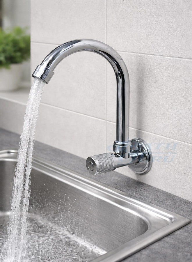 BATH GURU (swis'x) Swan Neck Sink Cock Tap for Kitchen | Wall Mounted Chrome Finish Faucet | Zinc Body with Plastic Handle | Kitchen Sink Tap (½ Inch) | Lightweight Sink Faucet - Image 2