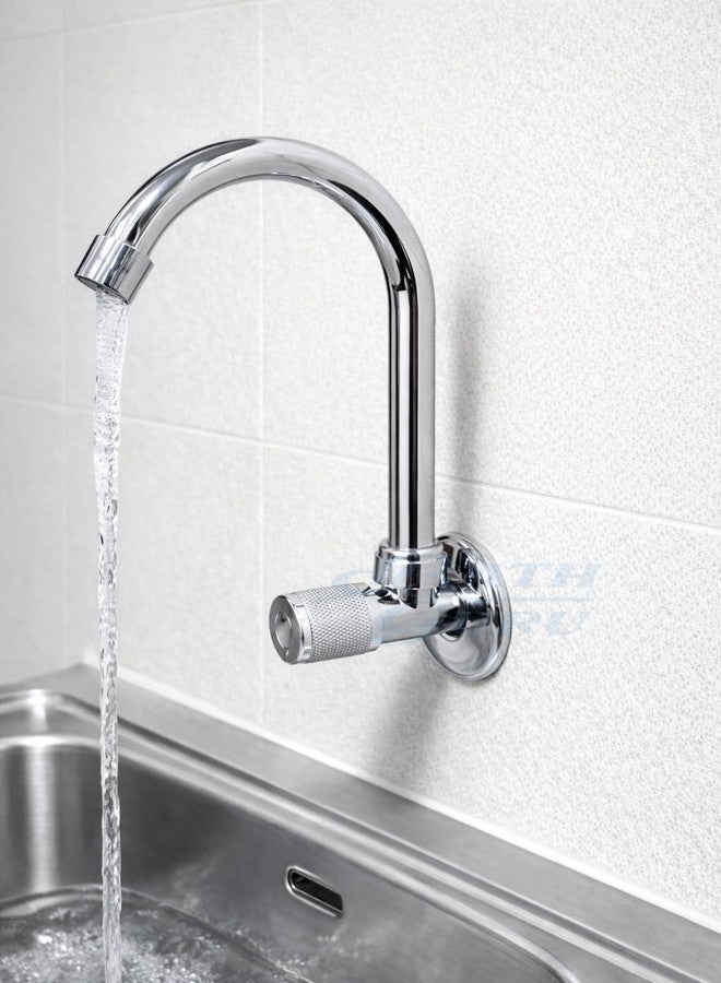 BATH GURU (swis'x) Swan Neck Sink Cock Tap for Kitchen | Wall Mounted Chrome Finish Faucet | Zinc Body with Plastic Handle | Kitchen Sink Tap (½ Inch) | Lightweight Sink Faucet - Image 4