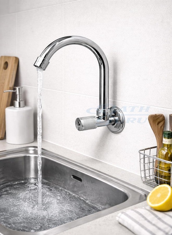 BATH GURU (swis'x) Swan Neck Sink Cock Tap for Kitchen | Wall Mounted Chrome Finish Faucet | Zinc Body with Plastic Handle | Kitchen Sink Tap (½ Inch) | Lightweight Sink Faucet - Image 3