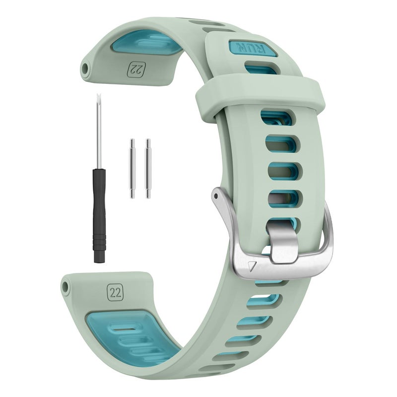 S-TOP For Garmin Forerunner 970 Silver Buckle Two Color Silicone Watch Band(Mint Green Blue) - Image 3