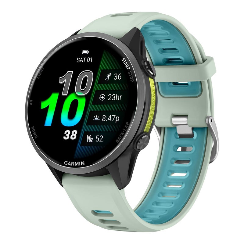 S-TOP For Garmin Forerunner 970 Silver Buckle Two Color Silicone Watch Band(Mint Green Blue) - Image 1