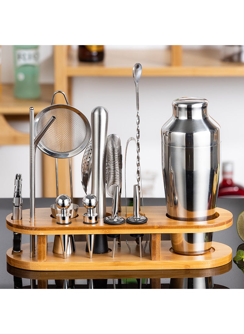Generic - Stainless Steel Cocktail Set with Bamboo Stand, 18pc 700ML - Image 1