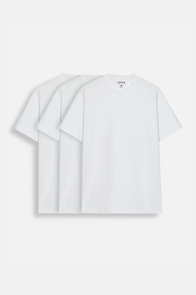 سنيتش Pack of 3 Solid Half Sleeve Regular Fit T-Shirt