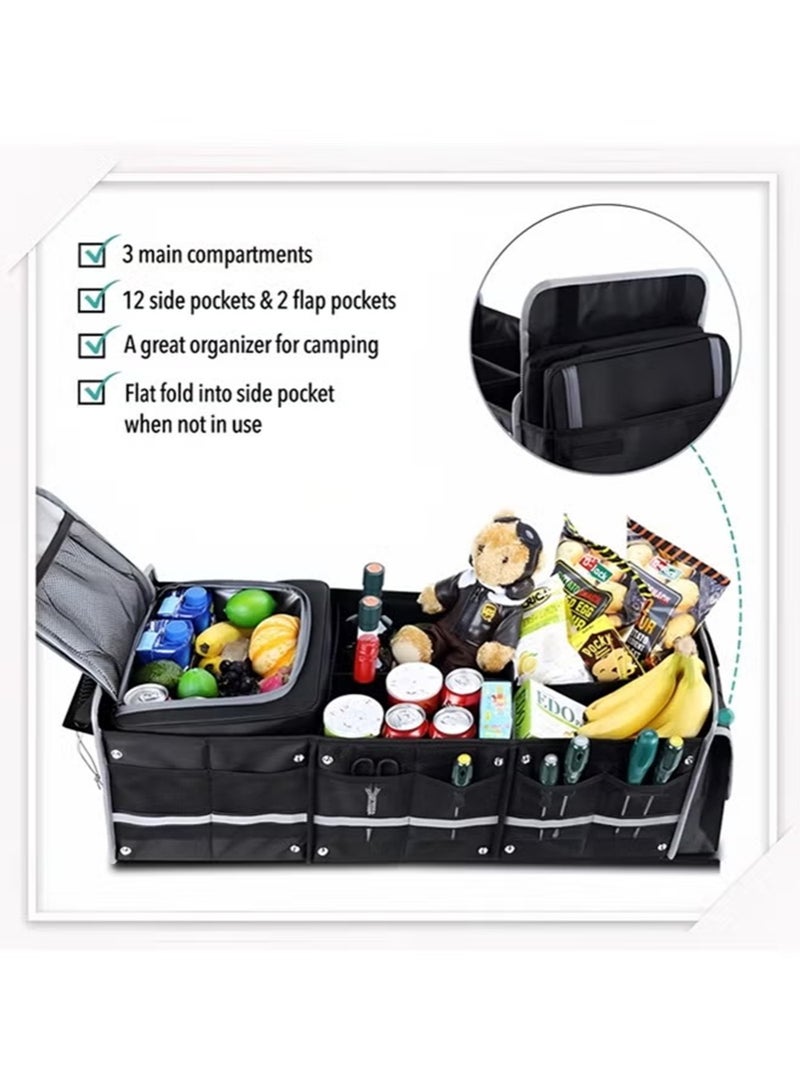 EzzySo منظم صندوق السيارة، منظمات سيارات متعددة المقصورات قابلة للطي، تخزين سيارة SUV كبير قابل للطي، منظم صندوق مقاوم للماء / مقاوم للغبار مع حقيبة مبرد معزولة غير قابلة للتسرب - Image 5