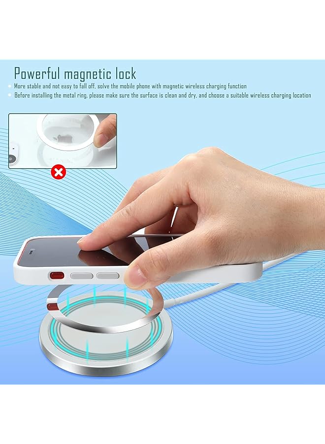 Boolygo 8 Pieces Magnetic Wireless Car Charger Metal Rings With Sticker Universal Metal Rings, Black And Silver - Image 3