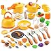Zero Zoo 60Pcs Kids Mini Play Kitchen Accessories Pretend Cooking Play Set with Cookware Tableware Fruit BBQ Sets Learning Gift for Boys Girls ToddlersYellow - Image 4