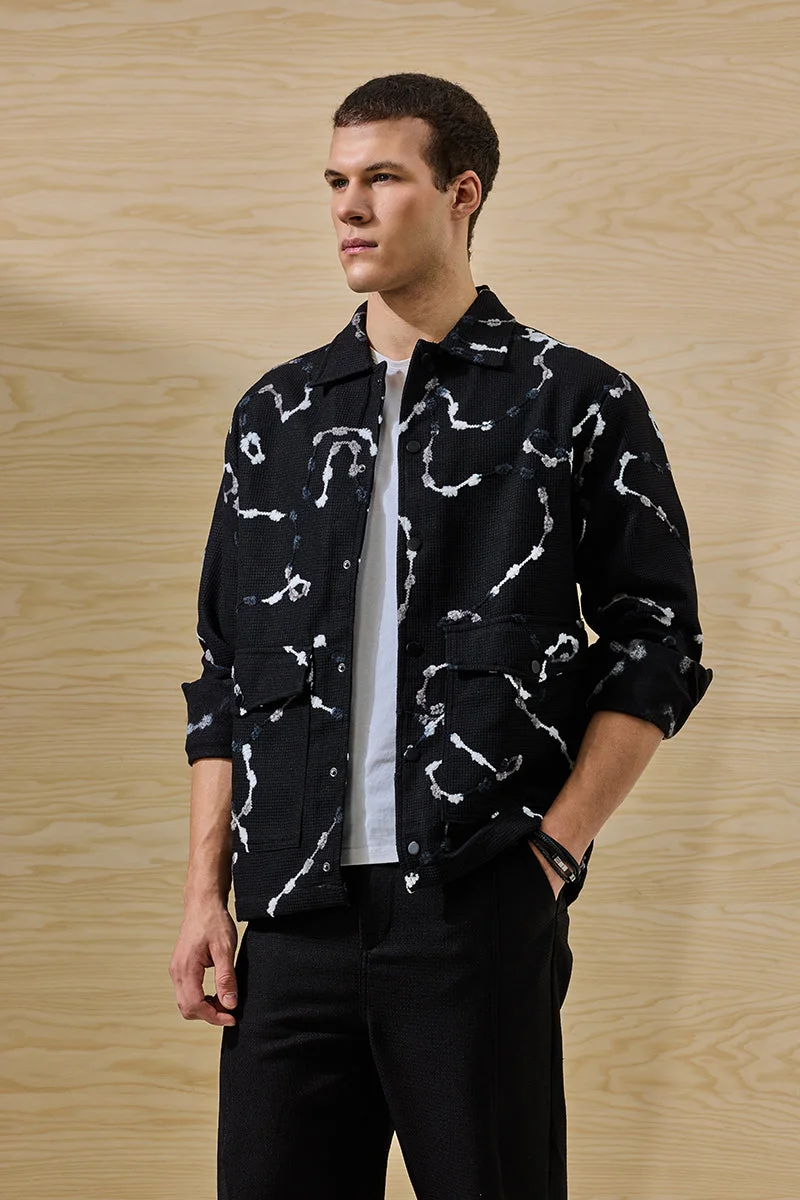 SNITCH جاكيت أسود فضفاض بتصميم تجريدي