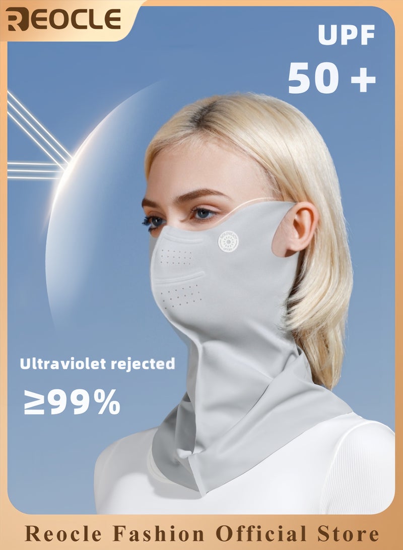 REOCLE Unisex Sunscreen Mask for Outdoor Use Face Neck Protector Sunshade Anti-UV Ice Silk Cold Feeling Ear Scarf Tropical Veil with Ear Loops 