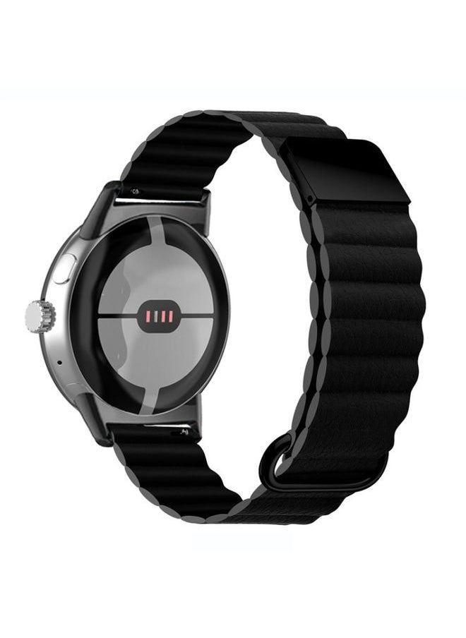 Generic - Replacement Strap For Google Pixel Watch Reverse Buckle Magnetic Genuine Leather Watch Band Black - Image 1
