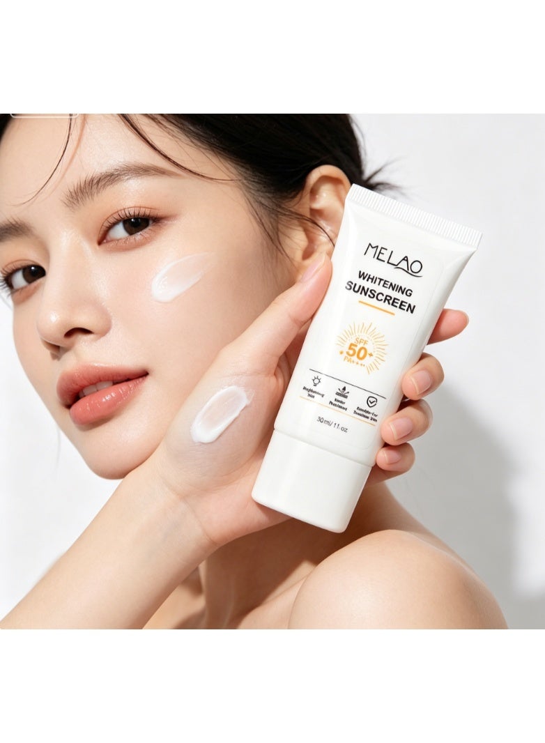 ميلاو واقي شمس MELAO SPF 50 PA لتفتيح البشرة، كريم شمس مقاوم للماء 30 مل، واقي شمس مُشرق وناعم للبشرة الحساسة، حماية يومية من الأشعة فوق البنفسجية للوجه والجسم - Image 4
