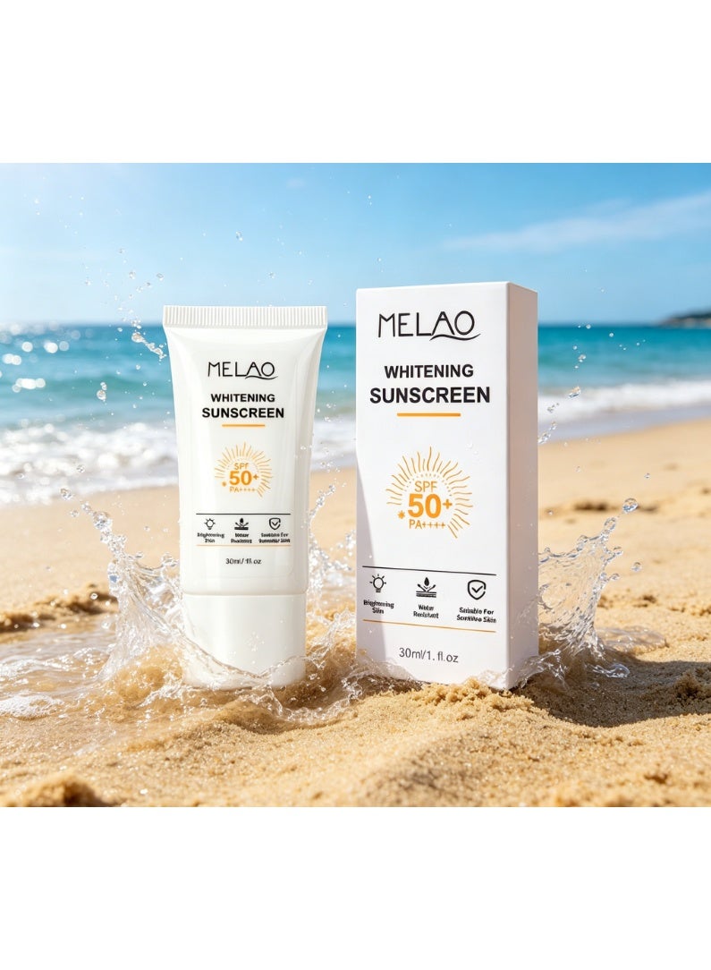 ميلاو واقي شمس MELAO SPF 50 PA لتفتيح البشرة، كريم شمس مقاوم للماء 30 مل، واقي شمس مُشرق وناعم للبشرة الحساسة، حماية يومية من الأشعة فوق البنفسجية للوجه والجسم - Image 2
