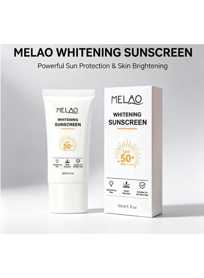ميلاو واقي شمس MELAO SPF 50 PA لتفتيح البشرة، كريم شمس مقاوم للماء 30 مل، واقي شمس مُشرق وناعم للبشرة الحساسة، حماية يومية من الأشعة فوق البنفسجية للوجه والجسم - Image 3