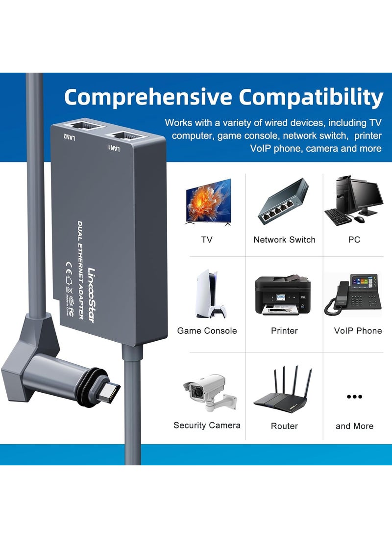 fonken Linkoostar Dual Ports Starlink Ethernet Adapter for Starlink V2 Multi Starlink Ethernet Adapter Gen 2 for Wired External Network 2 Devices Networked Simultaneously Fast  Stable Connect Up to 1 Gbps  - Image 5