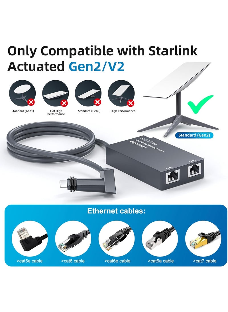 fonken Linkoostar Dual Ports Starlink Ethernet Adapter for Starlink V2 Multi Starlink Ethernet Adapter Gen 2 for Wired External Network 2 Devices Networked Simultaneously Fast  Stable Connect Up to 1 Gbps  - Image 4