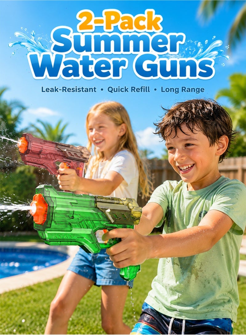 Topyich 2 Pack Kids Water Gun, 320ML Leak‑Proof Summer Squirt Blaster Toy, Long Range Water Soaker for Pool Beach Outdoor Water Games - Image 1
