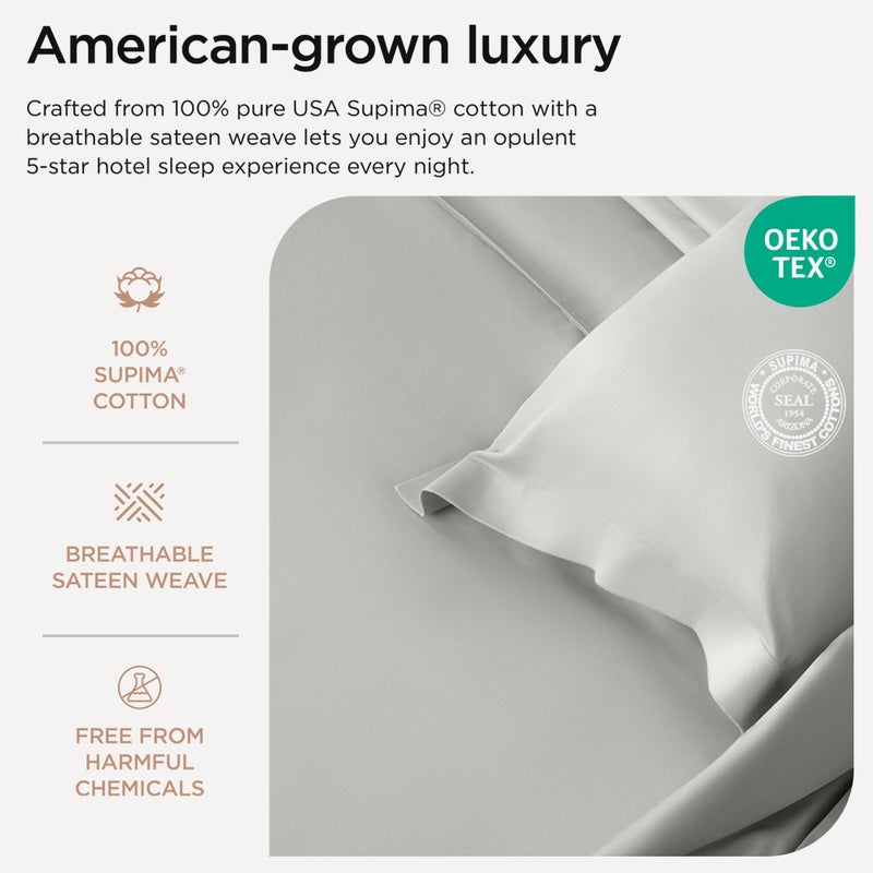 Threadmill Througmill وسادة الفخامة الحالات الملك حجم 2 | 1200 Thread Count 100 ٪ USA Supima Cotton | ناعمة صلبة ساتين وسادة تنفس الأغطية تناسب وسائد الملك | رمادي فاتح - Image 2