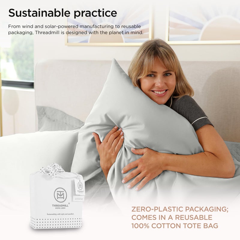 Threadmill Througmill وسادة الفخامة الحالات الملك حجم 2 | 1200 Thread Count 100 ٪ USA Supima Cotton | ناعمة صلبة ساتين وسادة تنفس الأغطية تناسب وسائد الملك | رمادي فاتح - Image 3