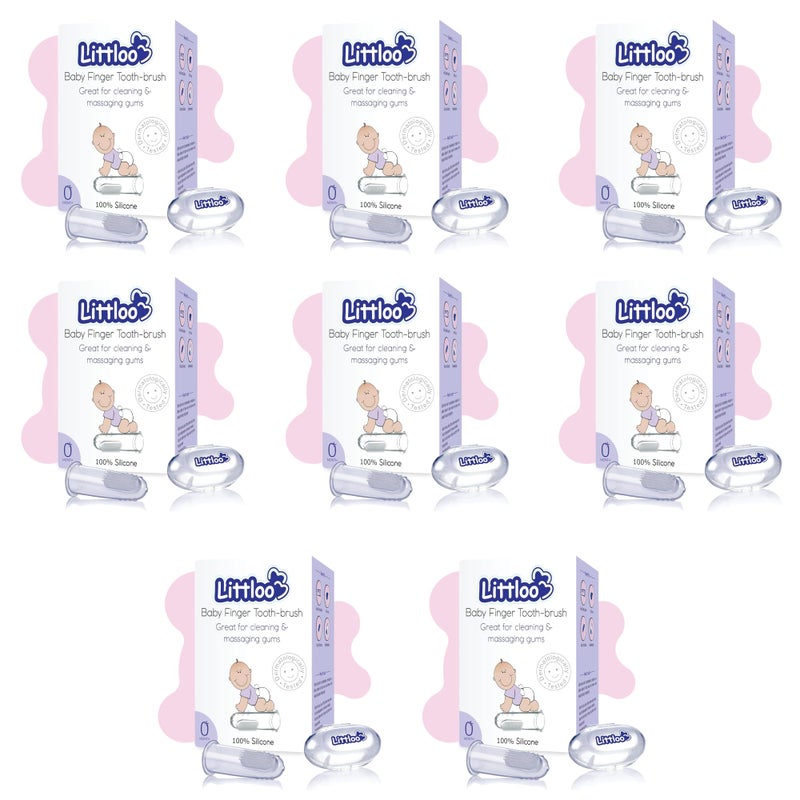 LITTLOO Silicone Baby Finger Toothbrush, Great for Massaging & Cleaning Gums, BPA-Free, Travel-Friendly Oral Care, Use Soft Brush For Kids & New Born Baby, Kids Finger Toothbrushes Pack of 8 (Clear) - Image 1