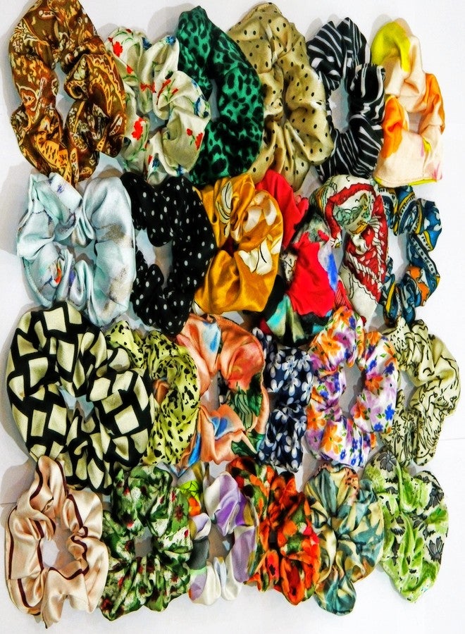 DIAN Multicolor Pack of 24 Satin Print Hair Scrunchies, Ponytail Holder, Hair Tie, Hair Bow, Rubber Band, Hair Accessories for Women, Teens and Girl - Image 1