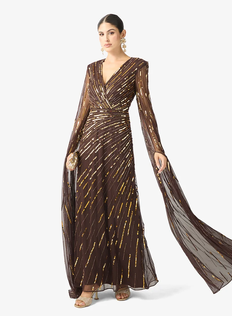 Embellished Flared Sleeve Maxi Dress