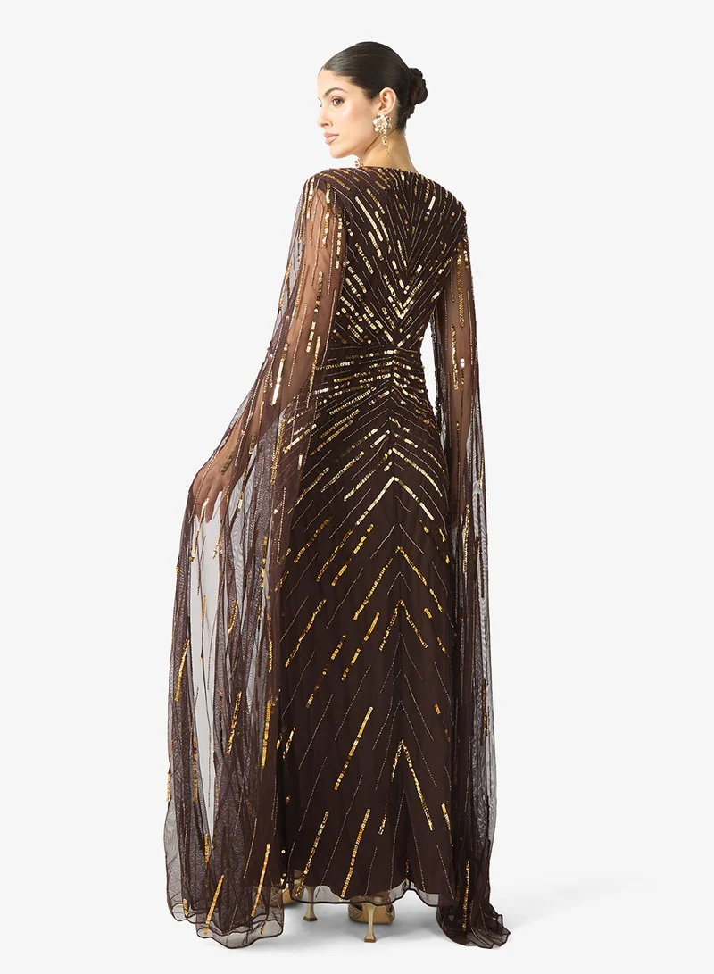 Amelia Rose Embellished Flared Sleeve Maxi Dress