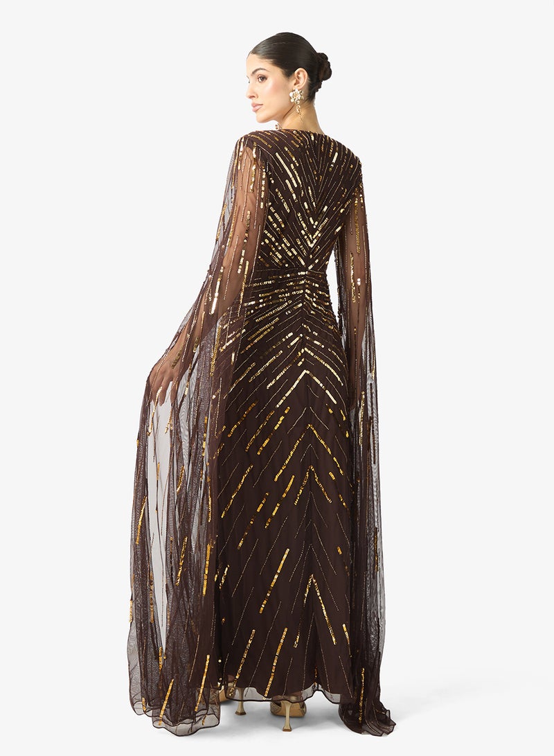 Amelia Rose Embellished Flared Sleeve Maxi Dress - Image 2