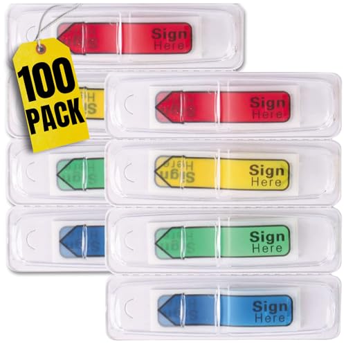 1InTheOffice Sign Here Stickers, Arrow Flags, Page Markers, Assorted Colors, 100 Pack - Image 1