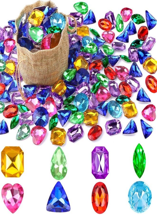 Vellibring 180 Pieces Pirate Treasure Gem Toys,Fake Acrylic Bling Gem Diamonds Toys Colorful Beach Gems Pirate Jewels Toys with Drawstring Bag for Kids Party Favors Decoration - Image 1