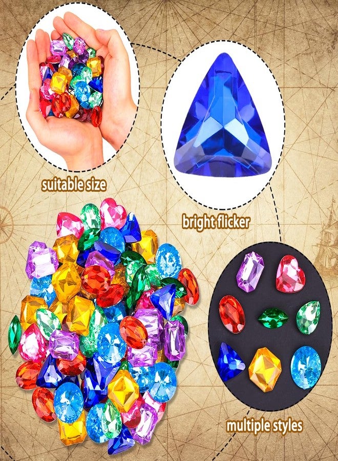 Vellibring 180 Pieces Pirate Treasure Gem Toys,Fake Acrylic Bling Gem Diamonds Toys Colorful Beach Gems Pirate Jewels Toys with Drawstring Bag for Kids Party Favors Decoration - Image 3
