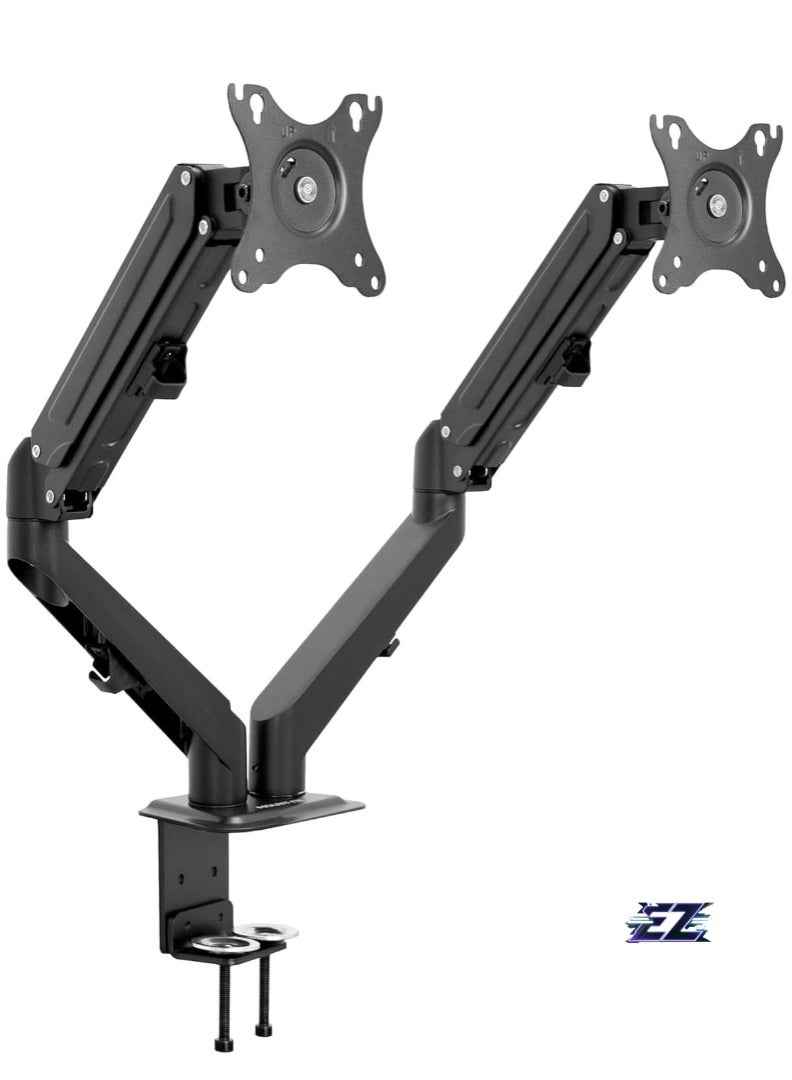 ELTRAZONE Dual Monitor Desk Mount Stand | Gas Spring Arms Fit 19 21.5 24 27 Inch Computer Screens | VESA 75 100 Compatible | C-clamp Base | Full Motion Height Adjustable Tilt Swivel | Black - Image 2