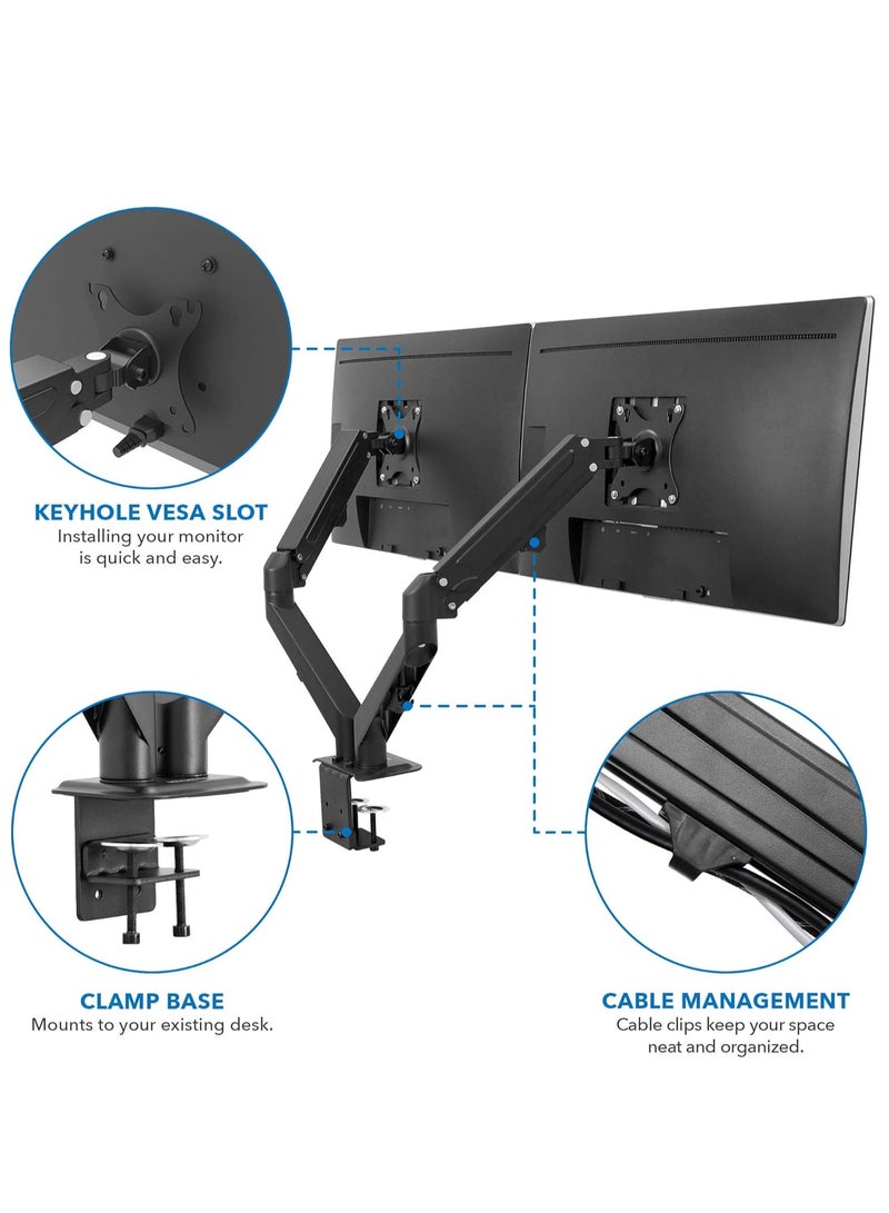 ELTRAZONE Dual Monitor Desk Mount Stand | Gas Spring Arms Fit 19 21.5 24 27 Inch Computer Screens | VESA 75 100 Compatible | C-clamp Base | Full Motion Height Adjustable Tilt Swivel | Black - Image 4