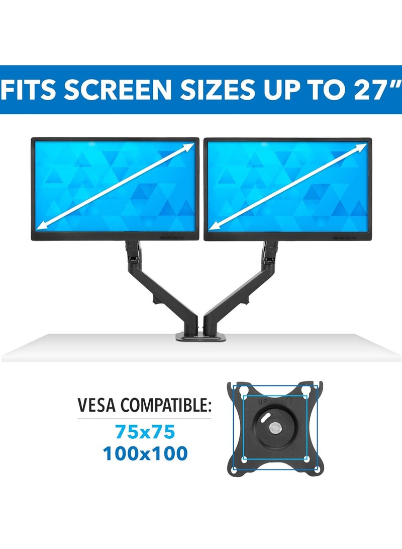 ELTRAZONE Dual Monitor Desk Mount Stand | Gas Spring Arms Fit 19 21.5 24 27 Inch Computer Screens | VESA 75 100 Compatible | C-clamp Base | Full Motion Height Adjustable Tilt Swivel | Black - Image 5
