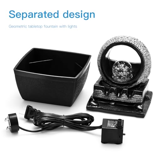 Hebafri Tabletop Water Fountains, 3 Gears Desktop Fountain Indoor with Led Rolling Ball, Table Top Small Water Feature Interior Zen Relaxation Decor for Home Bedroom Living Room Office Apartment - Image 4