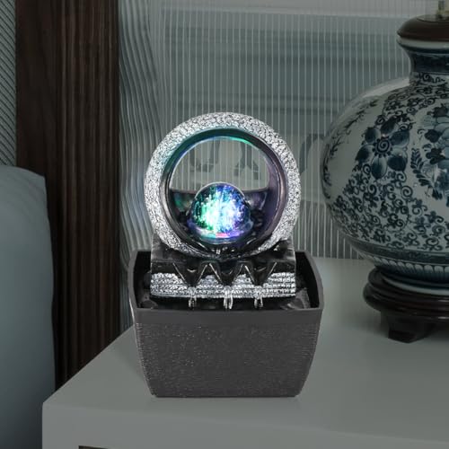 Hebafri Tabletop Water Fountains, 3 Gears Desktop Fountain Indoor with Led Rolling Ball, Table Top Small Water Feature Interior Zen Relaxation Decor for Home Bedroom Living Room Office Apartment - Image 5
