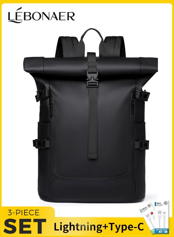 lebonaer S-Roll Top Backpack Urban Exploration Daily Commuting Backpack Innovative Roll Top Closure Adjustable Capacity Robust Water Repellent Scratch Resistant Material Lightweight 805g Comfortable Adjustable Straps Practical Luggage Strap Well Organized Interior Main Compartment Partition Pockets Front Zipper Pockets Holds 15 6 Inch Laptop Tech Gadgets Daily Items Neatly in Place Sleek Modern Style Outstanding Functionality Business Trip Weekend Getaway Smooth Effortless Journey Durable Construction Smart Organization Elements Protection Accidental Scrapes Safe for Valuables Lightweight Design Easy to Carry Ergonomic Straps Shoulder Support Heavy Load Distribution Travel Backpack Work Commute Essential Versatile Use for Men and Women Secure Closure System Weather Resistant Daily Use Backpack Spacious Interior Easy Access Pockets Urban Lifestyle Essential Compact Design Roomy When Expanded All Purpose Daypack High Quality Material Long Lasting Performance Trendy Roll Top Design Customizable Si - Image 1