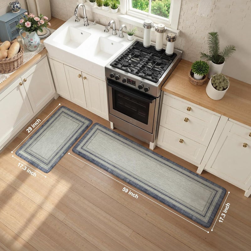 KIMODE Anti Fatigue Kitchen Mat 2PCS,Non-Skid Waterproof Kitchen Rugs,Farmhouse Kitchen Mat for Floor,Cushioned Comfort Foam Standing Mat for Floor,Office,Sink,Desk,Laundry,Blue and Gray - Image 3