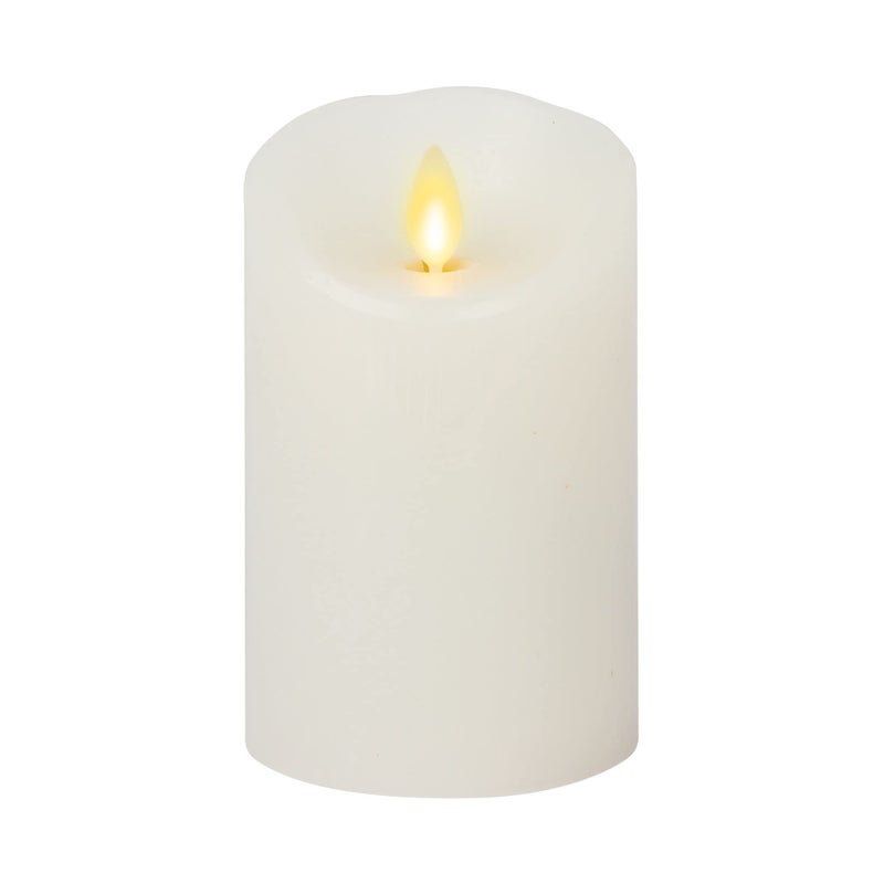 Luminara Flickering Flameless White 45 Scalloped Edge Pillar Candle  Warm LED Light Flame  2 C Battery Operated Decor for Dining Room Table Centerpieces Fireplace Mantel Dinner Party Reception
