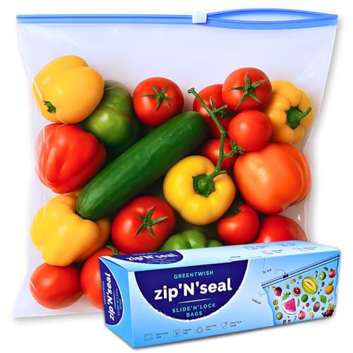 GREENTWISH Zip 'N' Seal (Pack of 30) Slider Zip Lock Bags, Food Vegetable Fruit Fridge Storage Bag, Microwave Safe, BPA Free Polyethylene Transparent Zipper Bag | Size: 14 x 16 Inch (Double XL) - Image 1
