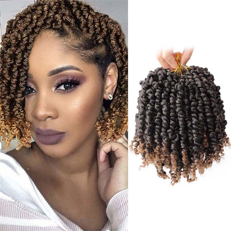 VIOLET Pre-twisted Passion Twist Crochet Hair 6 Inch 9 Packs Passion Twist Hair Pre Looped Ombre Blonde Short Passion Twist Hair Crochet Braids Hair Extensionsï¼ˆT27,6 Inch,9 Packsï¼‰ - Image 1