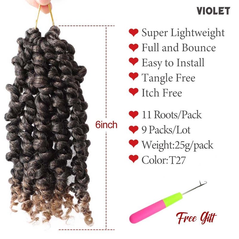 VIOLET Pre-twisted Passion Twist Crochet Hair 6 Inch 9 Packs Passion Twist Hair Pre Looped Ombre Blonde Short Passion Twist Hair Crochet Braids Hair Extensionsï¼ˆT27,6 Inch,9 Packsï¼‰ - Image 3