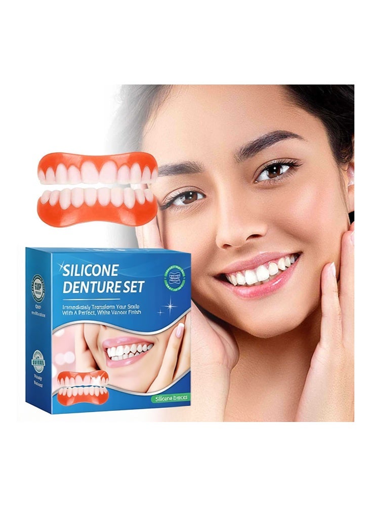 Silicone Silcone Denture Set-Teeth Veneers Whitening Dentures Imitation Braces Temporary False Teeth Cover Perfect Smile Comfortable Fit Denture Kit，Temporary Teeth Filling Repair Kit - Image 1