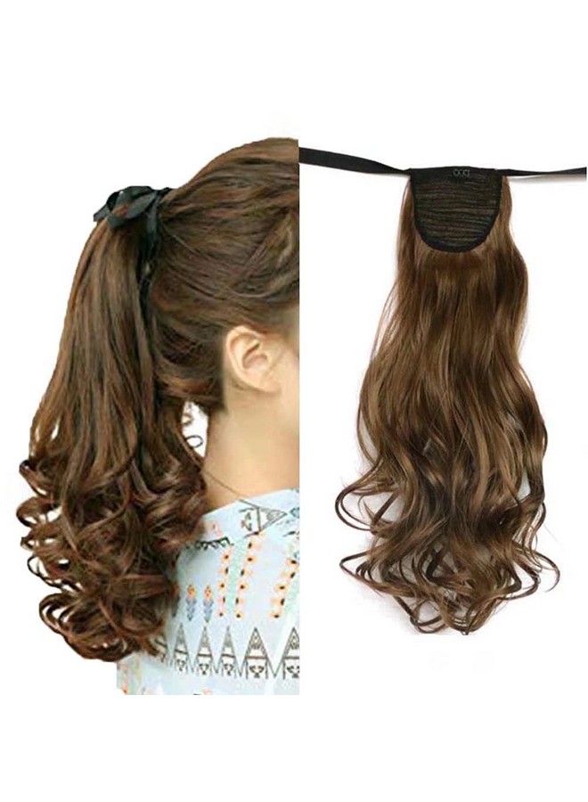 iLUU Light Brown Fashion Women Binding Tie Up Ponytails Synthetic Ribbon Ponytail Extensions Hair Wrap Around Long Curly Wavy Soft Silky Clip In Pony Tail Extensions For Women (#10 20"/90G) - Image 2