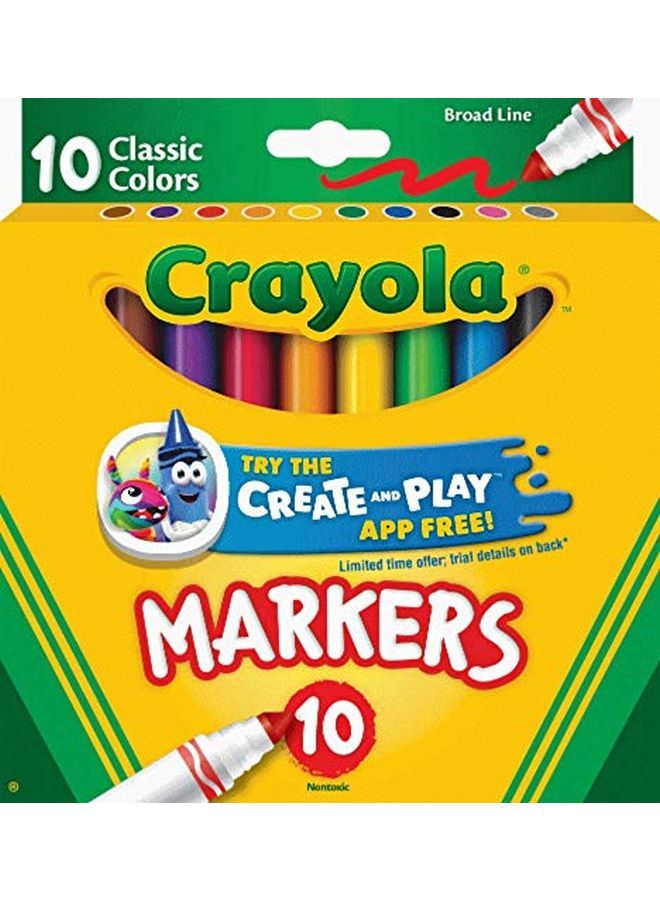 Crayola Nonwashable Markers Broad Point Classic Colors 10/Set - Image 1