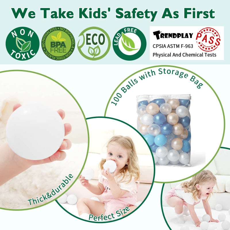 TRENDPLAY كرات حفرة Trendplay للأطفال الصغار 1-3 حزمة من 100 كرات صيفية زرقاء BPA كرات برهان سحق مجانية للأطفال الصغار الأطفال. - Image 4