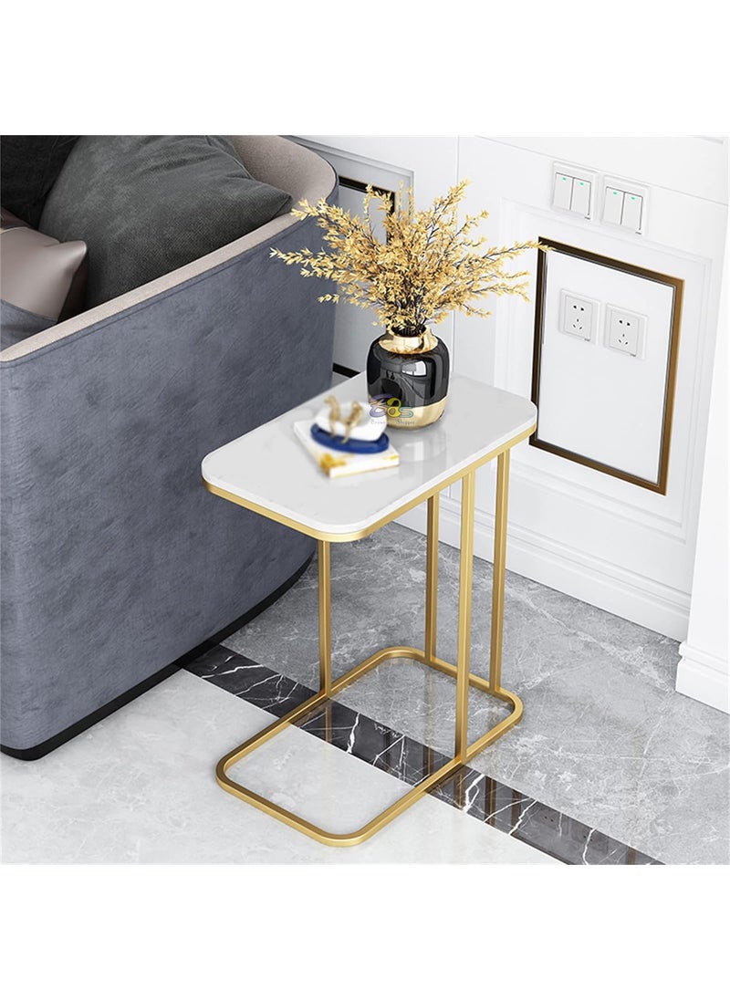 Device Bas with BROWN ART SHOPPEE Brown Art Shoppee C Shaped Side Table Modern Accent Coffee Table Compact Bedroom Bedside Tables Lamp Table with Metal Frame MDF Table Top for Bedroom Living Room Gold White 