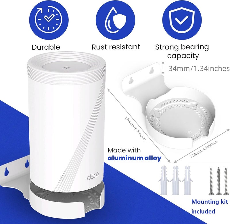 BANGCHEER حامل الحائط لنظام TP-Link Deco BE63/BE65/BE10000 Mesh Wi-Fi 7، حامل معلق من سبائك الألومنيوم موفر للمساحة مع رف لتخزين الكابلات، سهل التركيب (أبيض - 2 قطعة) - Image 2