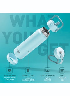 BEOLA 750ml Water Bottle 18/8 Stainless Steel 304 Double Wall Insulated Thermos Bottle with Straw Lid and wide mouth, 2 lids included, Hot Cold Liquids Sports Bottle, 24oz (Sage Mist)  - Image 2