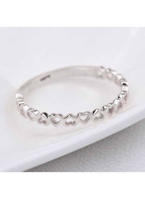 Heart Hollow Out Ring Wrap Band Fashionable Jewelry Geometric Design Simple Style Women Summer 2021 Season White Gold