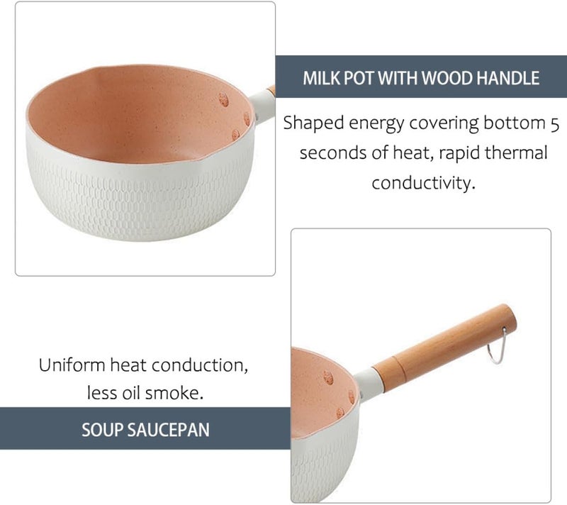 Japanese Style Snow-pattern 2.0l Milk Pot Soup Saucepan 18cm Non-stick Stew Pot for Stove Top Cooking without Lid, Suitable for 2-3 People, White - Image 3